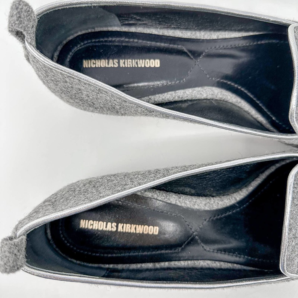 Nicholas Kirkwood Beya Wool Gray Flats Loafers Pointed Toe EU 39 US 9 - Picture 7 of 12
